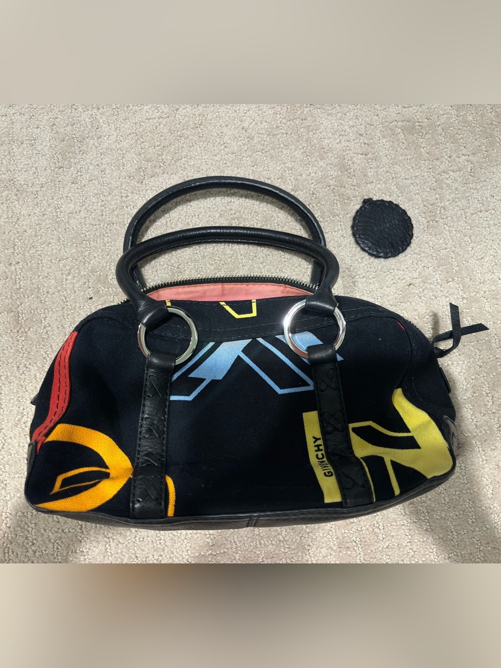 Givenchy Black Canvas Tote with Yellow & Light Blue Graphics